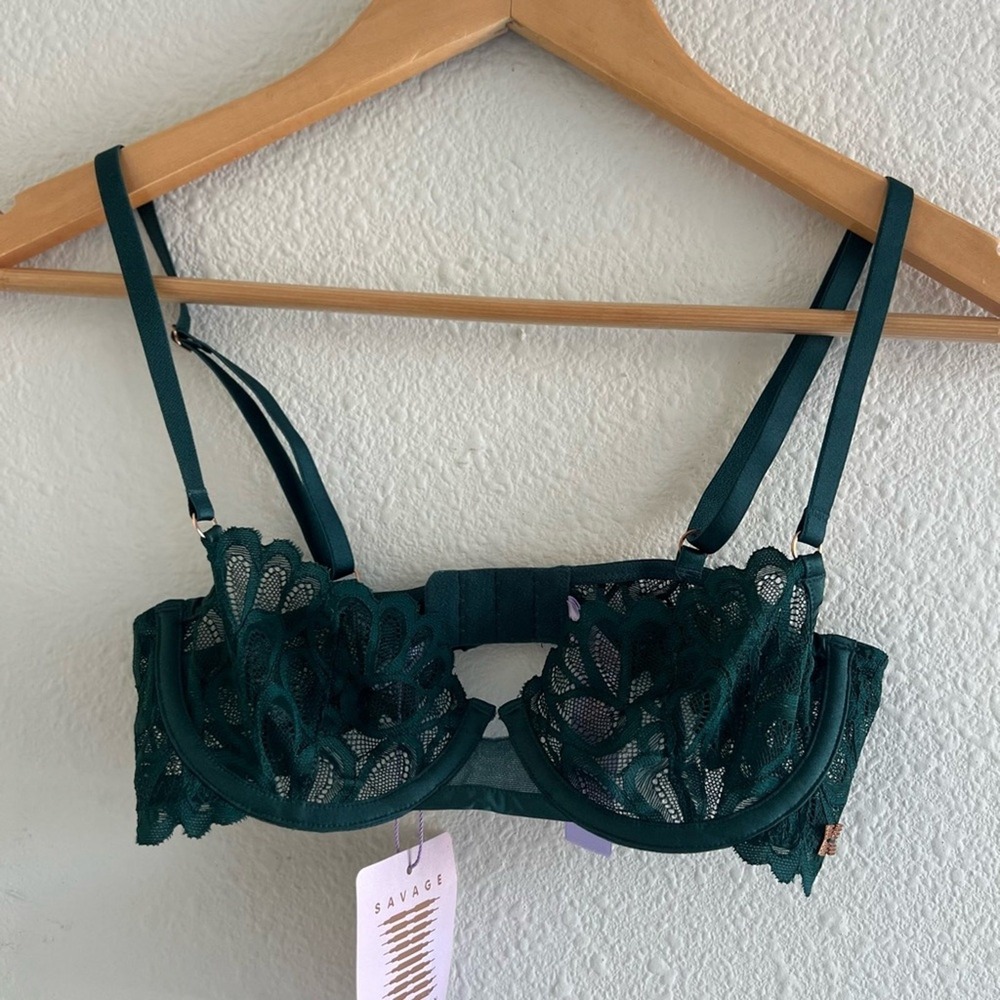Savage x Fenty Not Sorry Unlined Green Lace Bralette 32B Fairy Mermaid Festival